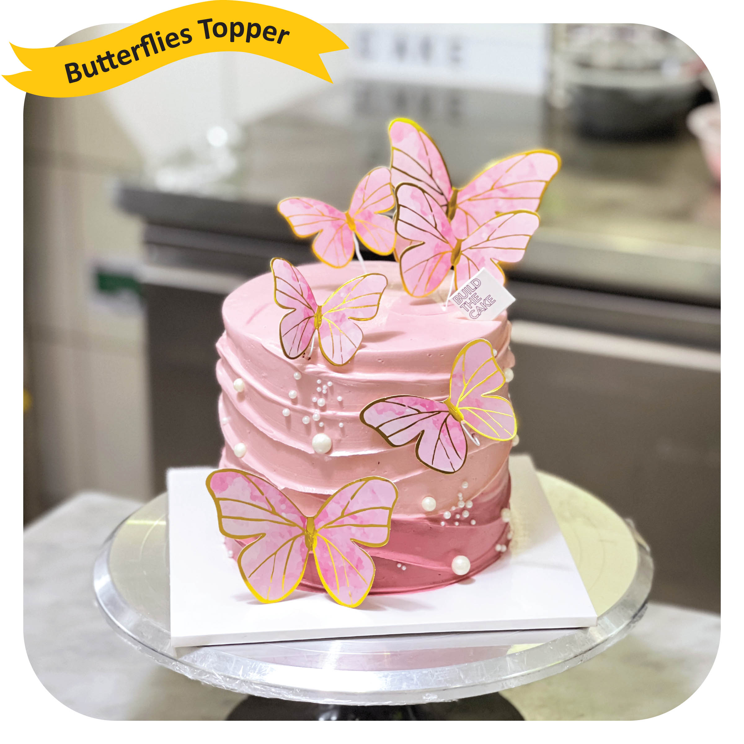 Custom Pink Butterflies & Pearls Cake